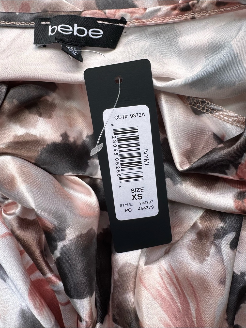 NWT Bebe XS Printed Satin Floral Cowl Neck Maxi Dress Ivory Multi - Picture 3 of 7